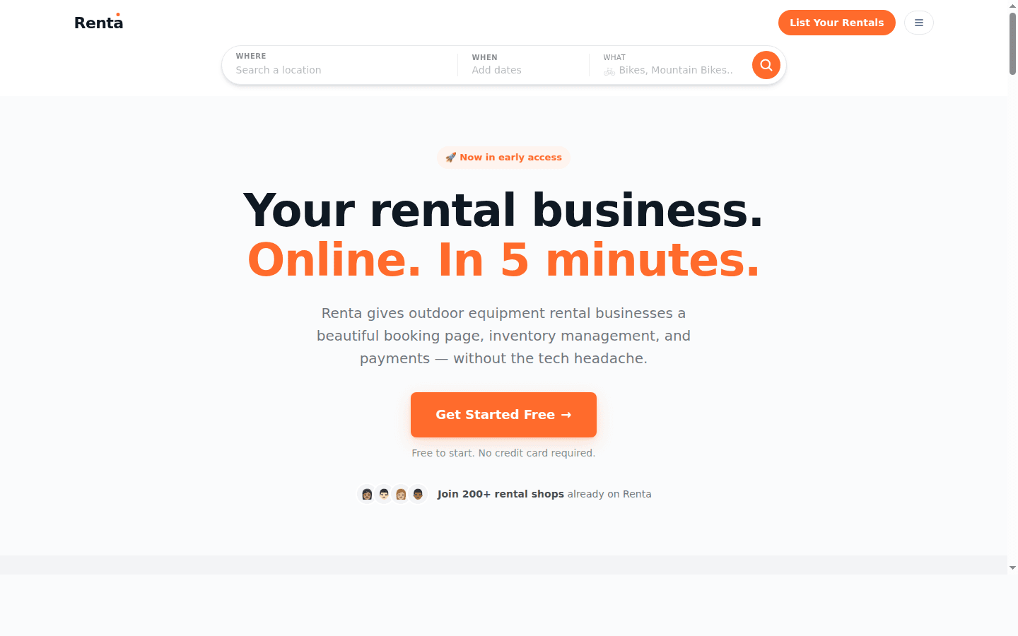Renta for business — list your rental shop