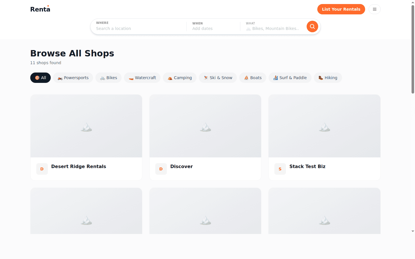 Browse rental shops on Renta